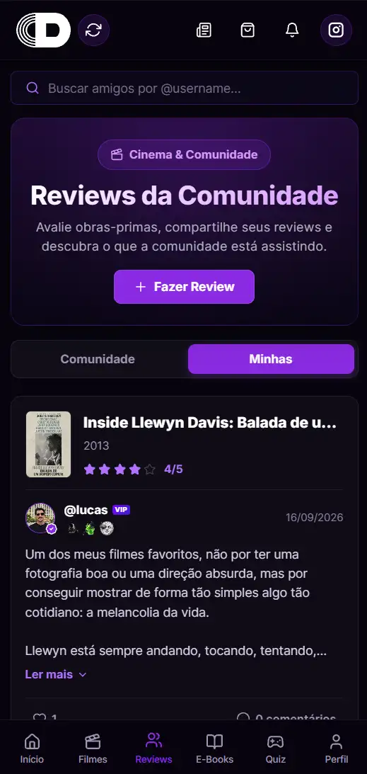 Tela inicial do Canto dos Clássicos