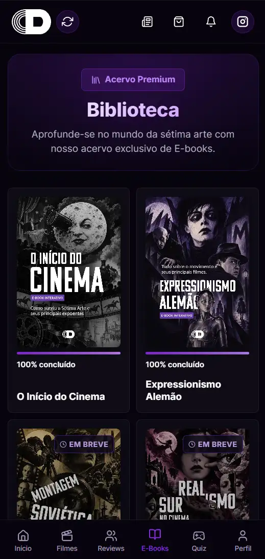 Tela inicial do Canto dos Clássicos